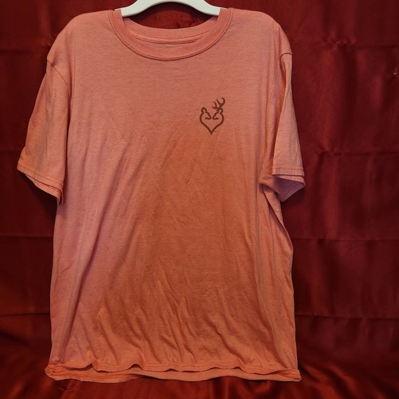 Browning Large Pink Women T Shirt Love Hunting Pink Gold Realtree Buck Doe Heart - Picture 4 of 5
